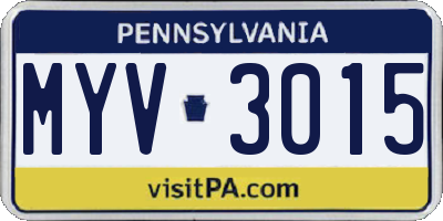 PA license plate MYV3015