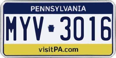 PA license plate MYV3016