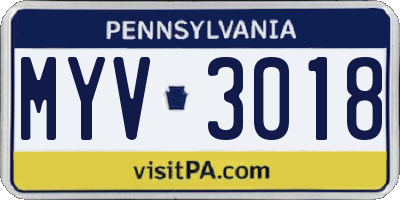 PA license plate MYV3018