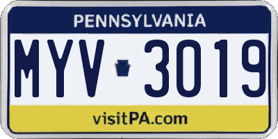 PA license plate MYV3019