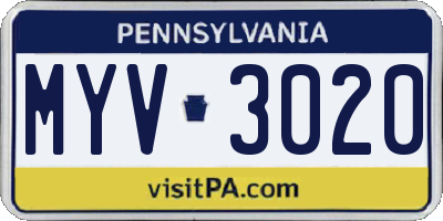 PA license plate MYV3020