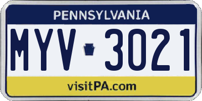 PA license plate MYV3021