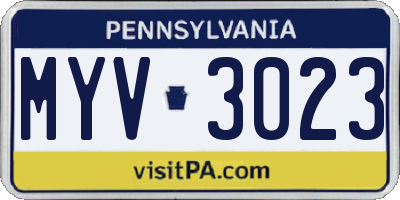 PA license plate MYV3023