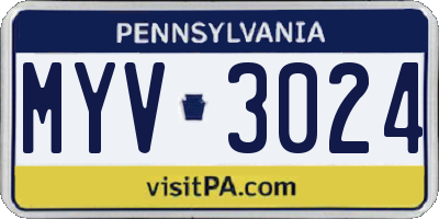 PA license plate MYV3024