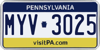 PA license plate MYV3025