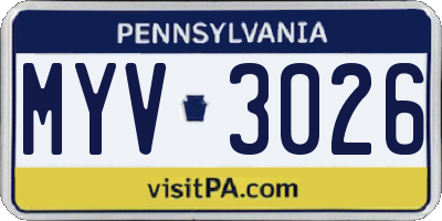 PA license plate MYV3026