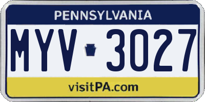 PA license plate MYV3027