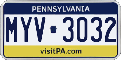 PA license plate MYV3032