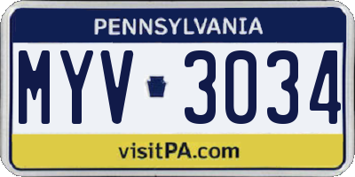 PA license plate MYV3034