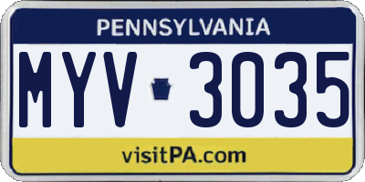 PA license plate MYV3035