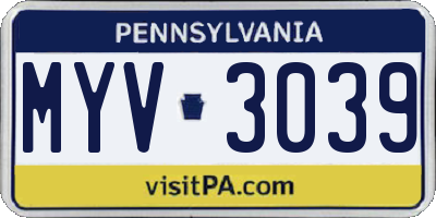 PA license plate MYV3039