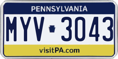 PA license plate MYV3043