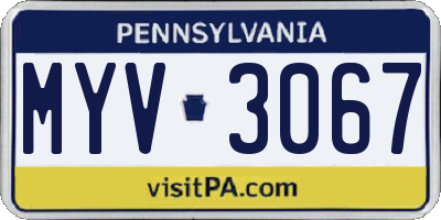 PA license plate MYV3067