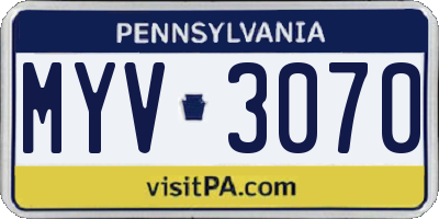 PA license plate MYV3070