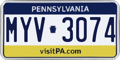 PA license plate MYV3074