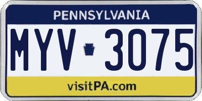 PA license plate MYV3075