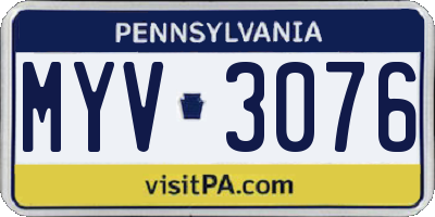 PA license plate MYV3076