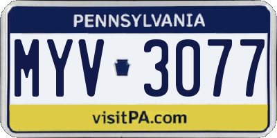 PA license plate MYV3077