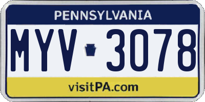 PA license plate MYV3078