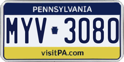 PA license plate MYV3080