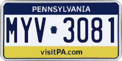 PA license plate MYV3081