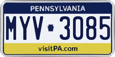 PA license plate MYV3085