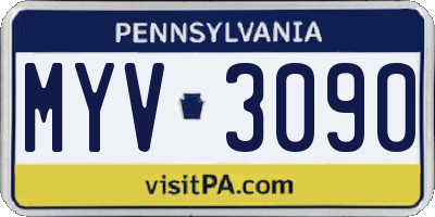 PA license plate MYV3090