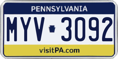 PA license plate MYV3092
