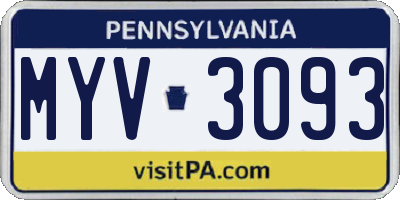 PA license plate MYV3093