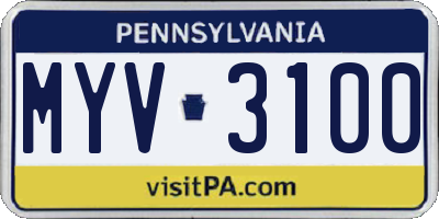 PA license plate MYV3100