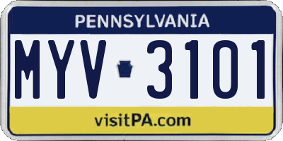 PA license plate MYV3101