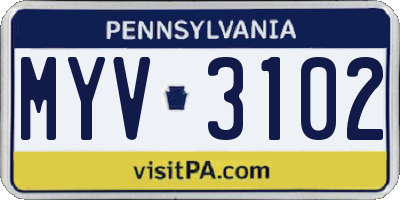 PA license plate MYV3102