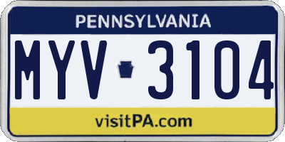 PA license plate MYV3104