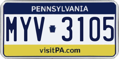 PA license plate MYV3105