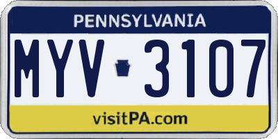PA license plate MYV3107
