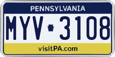 PA license plate MYV3108