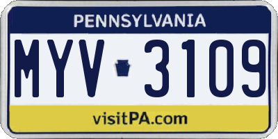 PA license plate MYV3109