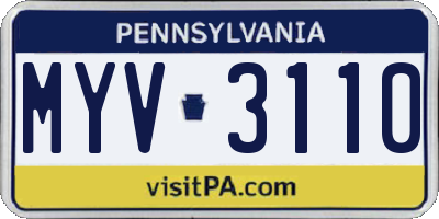 PA license plate MYV3110