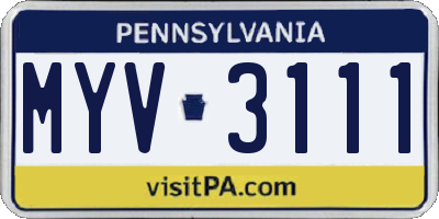 PA license plate MYV3111