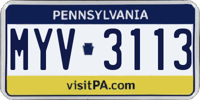 PA license plate MYV3113