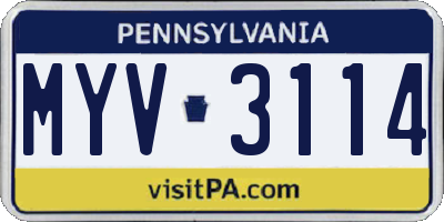 PA license plate MYV3114