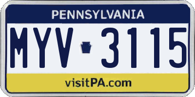 PA license plate MYV3115
