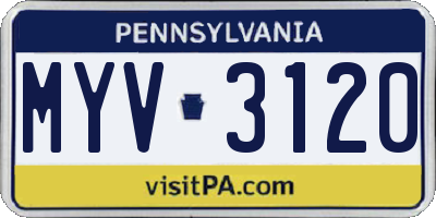 PA license plate MYV3120
