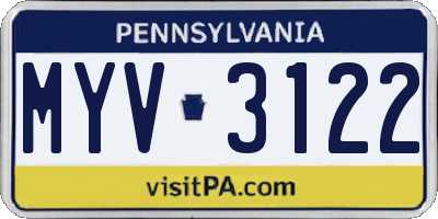 PA license plate MYV3122