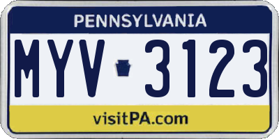PA license plate MYV3123