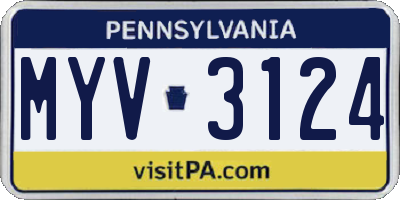 PA license plate MYV3124