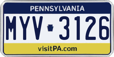 PA license plate MYV3126