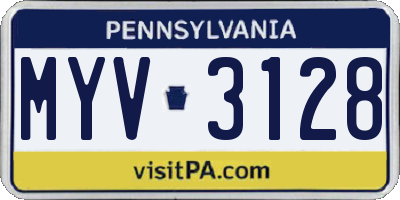 PA license plate MYV3128