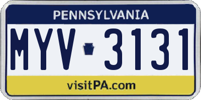 PA license plate MYV3131