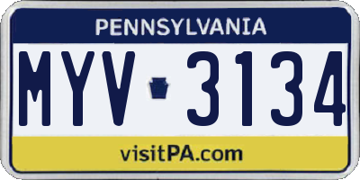 PA license plate MYV3134